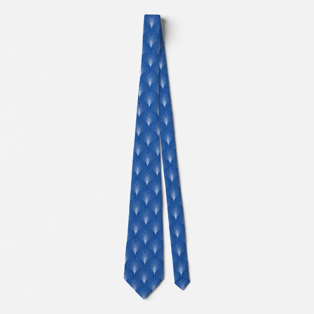 Blue and white Art Deco pattern Tie (Front)