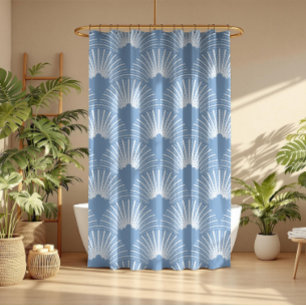 Blue and white art-deco seamless pattern Shower Curtain