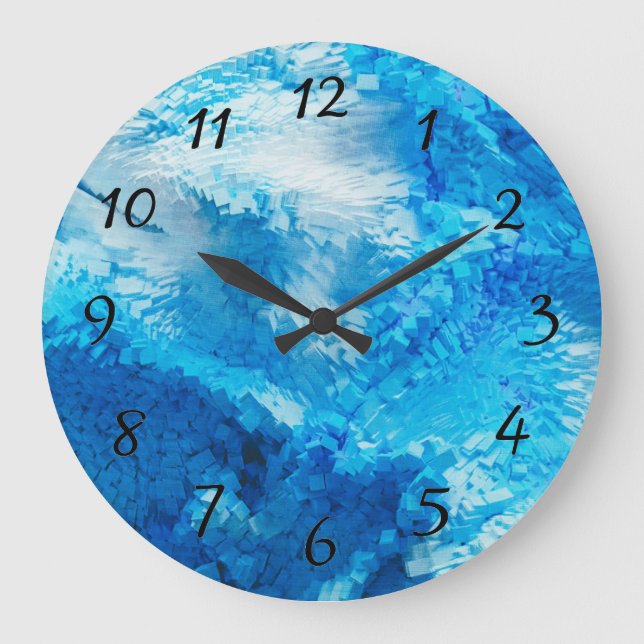 Blue and White Artistic Digital Cube Art Large Clock (Front)