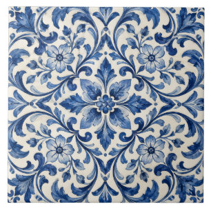 Blue and White Azulejo Ceramic Tile