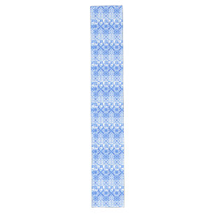 Blue and White Azulejo Spanish Azul Pattern  Long Table Runner