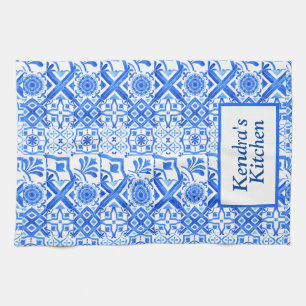 Blue and White Azulejo Spanish Azul Pattern Tea Towel