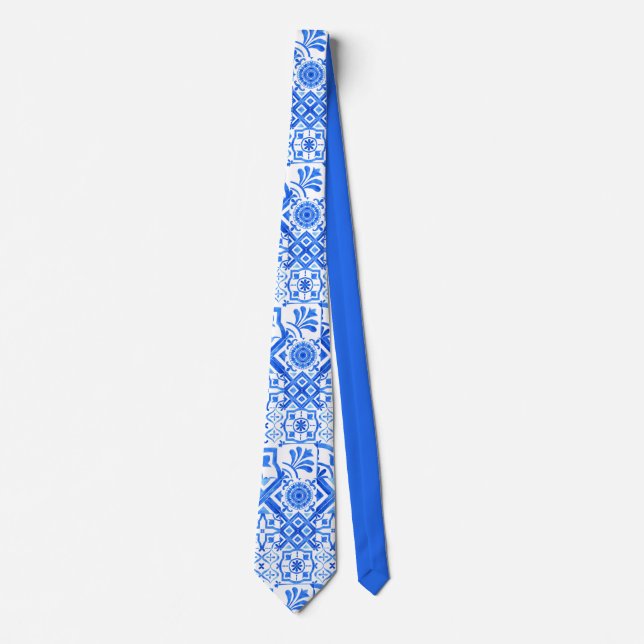 Blue and White Azulejo Spanish Azul Pattern  Tie (Front)