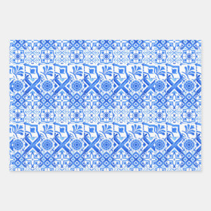 Blue and White Azulejo Spanish Azul Pattern Wrappi Wrapping Paper Sheet