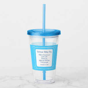 Blue and White Baby Boy Shower Party Bible Verse Acrylic Tumbler