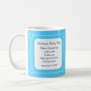 Blue and White Baby Boy Shower Party Bible Verse Coffee Mug