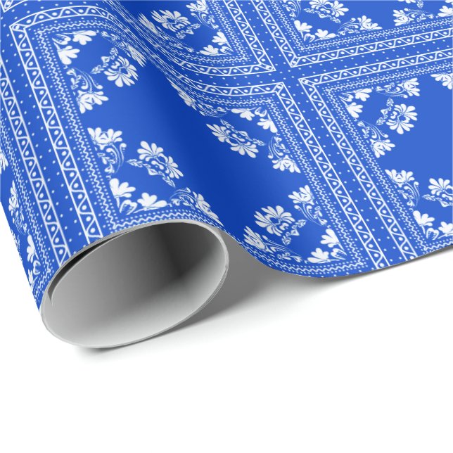 Blue and white bandanna design wrapping paper (Roll Corner)