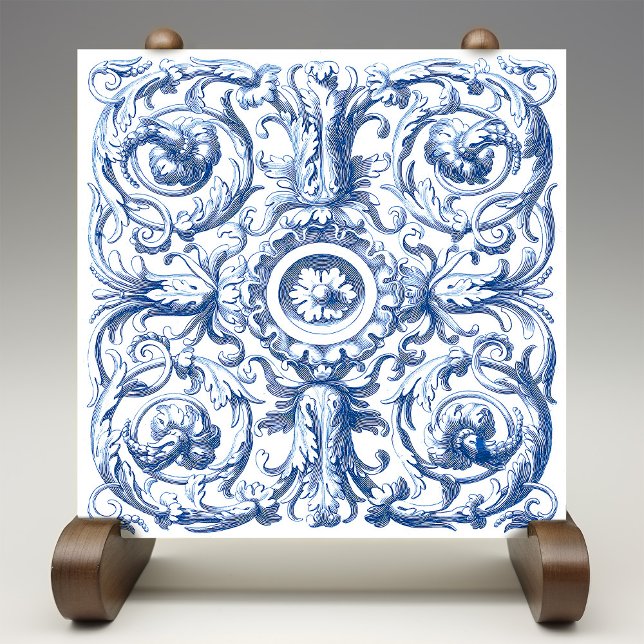 Blue and White Baroque Acanthus Ceramic Tile (Creator Uploaded)