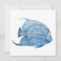 Blue and White Batik Angelfish Square Card