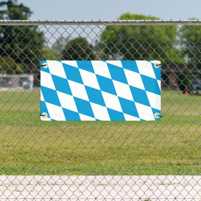 Blue and White Bavaria Diamond Flag Pattern Banner (Insitu)