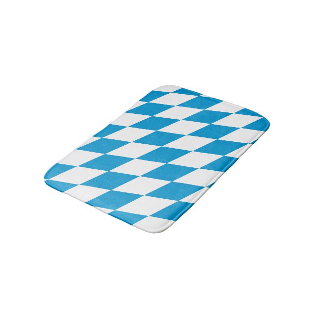 Blue and White Bavaria Diamond Flag Pattern Bath Mat (Angled)