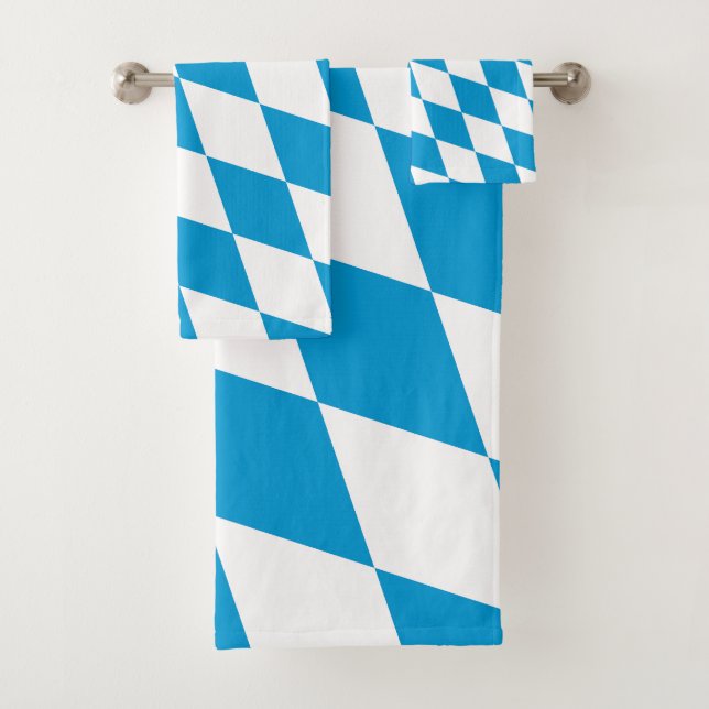 Blue and White Bavaria Diamond Flag Pattern Bath Towel Set (Insitu)