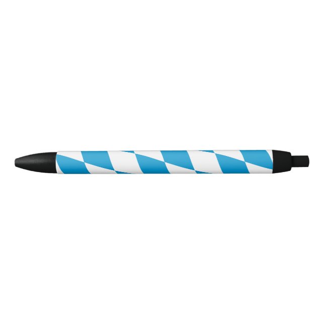 Blue and White Bavaria Diamond Flag Pattern Black Ink Pen (Front)