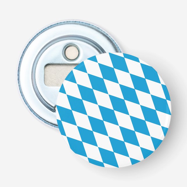 Blue and White Bavaria Diamond Flag Pattern Bottle Opener (Front)