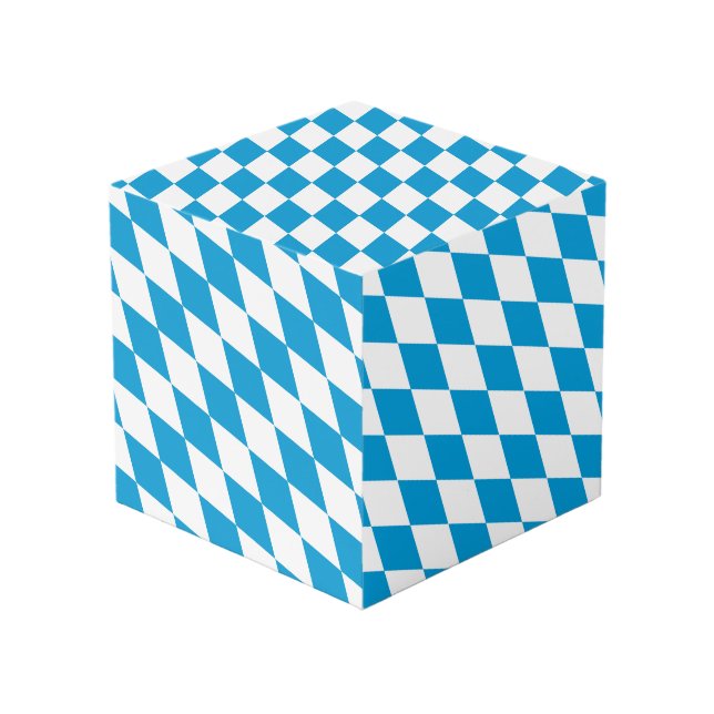 Blue and White Bavaria Diamond Flag Pattern Cube (Front Angled)
