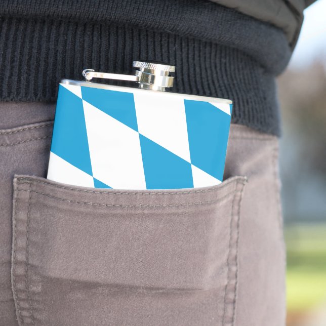 Blue and White Bavaria Diamond Flag Pattern Hip Flask (In Situ)