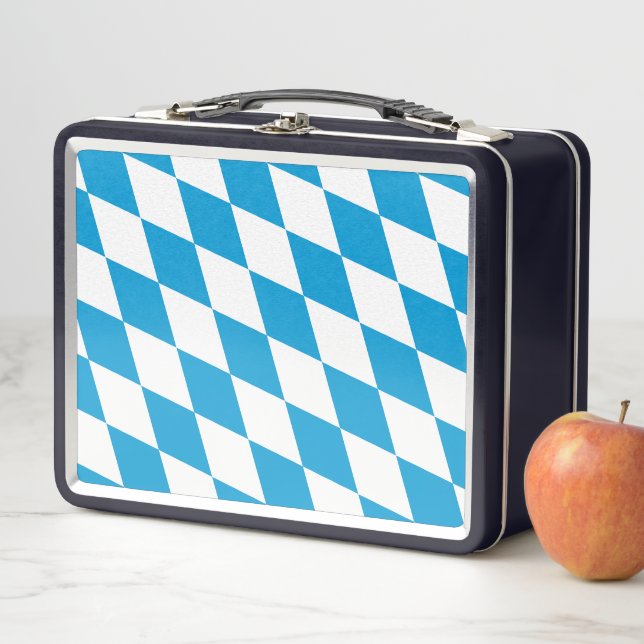 Blue and White Bavaria Diamond Flag Pattern Metal Lunch Box (In Situ)