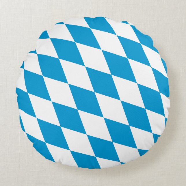 Blue and White Bavaria Diamond Flag Pattern Round Cushion (Front)