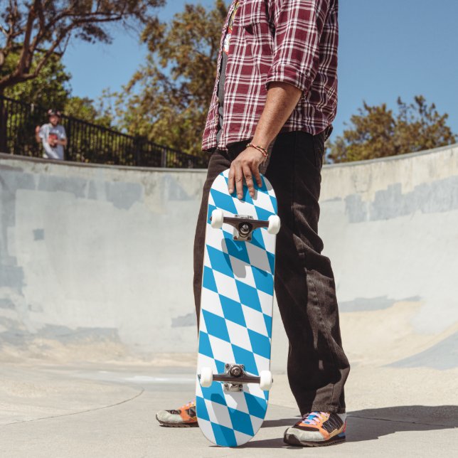 Blue and White Bavaria Diamond Flag Pattern Skateboard (Outdoor 2)