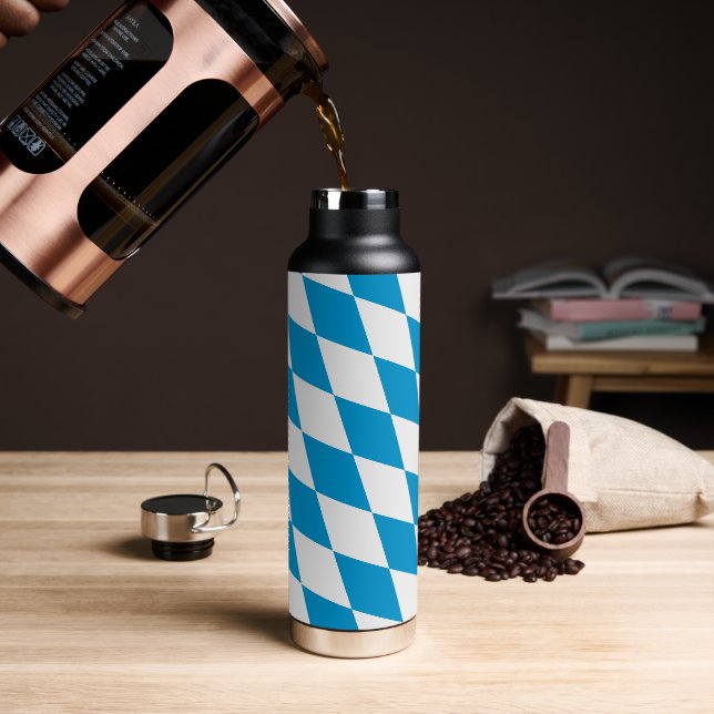 Blue and White Bavaria Diamond Flag Pattern Water Bottle (Coffee)