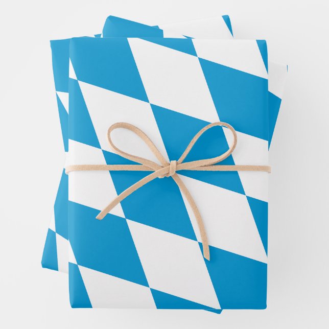 Blue and White Bavaria Diamond Flag Pattern Wrapping Paper Sheet (In situ)