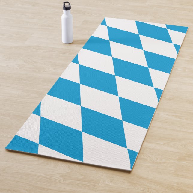 Blue and White Bavaria Diamond Flag Pattern Yoga Mat (In Situ)