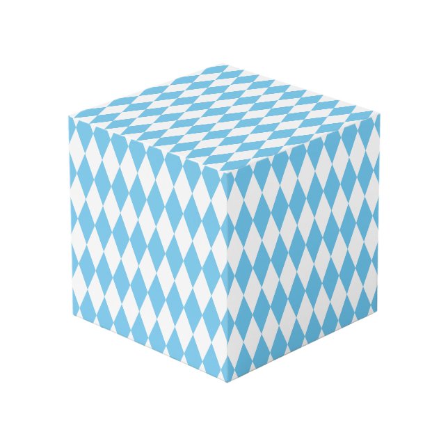 Blue and White Bavaria Rhombus Flag Pattern Cube (Front Angled)