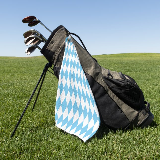Blue and White Bavaria Rhombus Flag Pattern Golf Towel (Green)