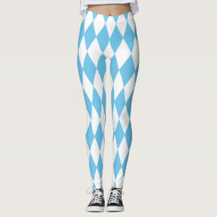 Blue and White Bavaria Rhombus Flag Pattern Leggings