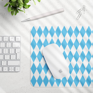 Blue and White Bavaria Rhombus Flag Pattern Mouse Pad