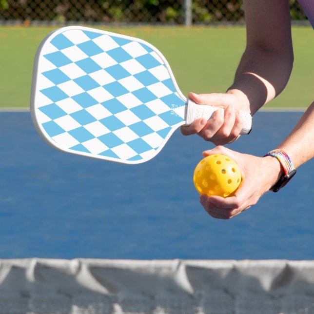 Blue and White Bavaria Rhombus Flag Pattern Pickleball Paddle (Insitu)