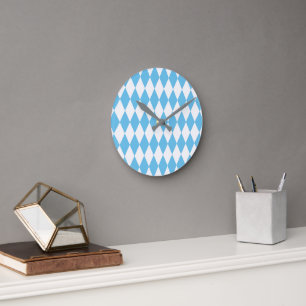Blue and White Bavaria Rhombus Flag Pattern Round Clock