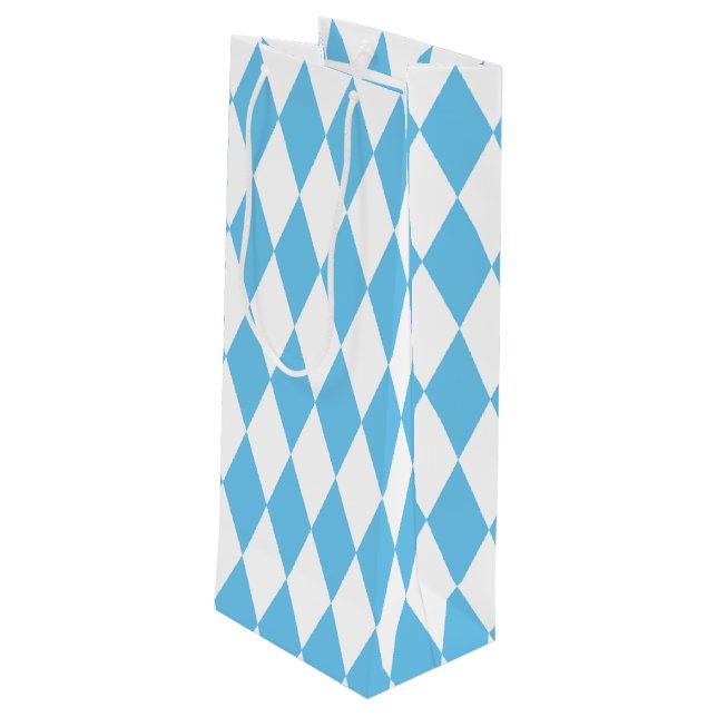Blue and White Bavaria Rhombus Flag Pattern Wine Gift Bag (Back Angled)