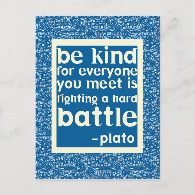 Blue and White Be Kind Quote Postcard (Front)