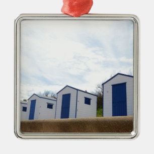 Blue And White Beach Huts Metal Ornament