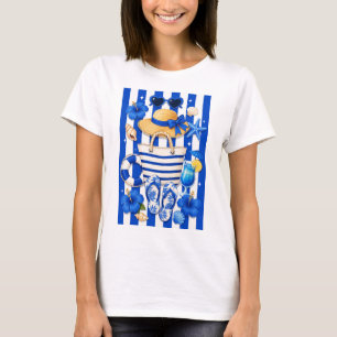Blue and White Beach Vacation Summer T-Shirt