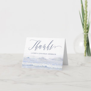 Blue and White Beach Wedding Ocean Waves Thank You Card