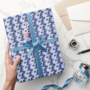Blue and White Bearded Iris Floral Pattern Wrapping Paper