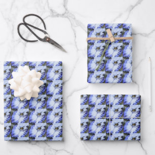 Blue and White Bearded Iris Floral Pattern Wrapping Paper Sheet