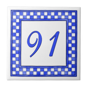 Blue and White Big House Number Ceramic Tile