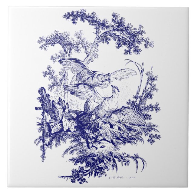 Blue and White Birds Ceramic Tile (Front)