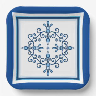 Blue and white birds Paper Plate
