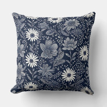 blue and white boho Whimsical floral Block print