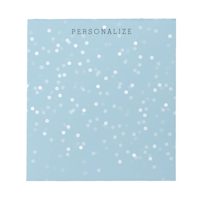 Blue and White Bokeh Confetti Notepad (Front)