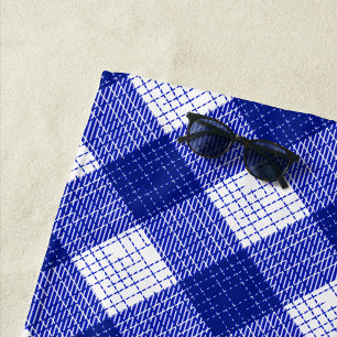 Blue and White Bold Checkered Plaid Design Beach Towel