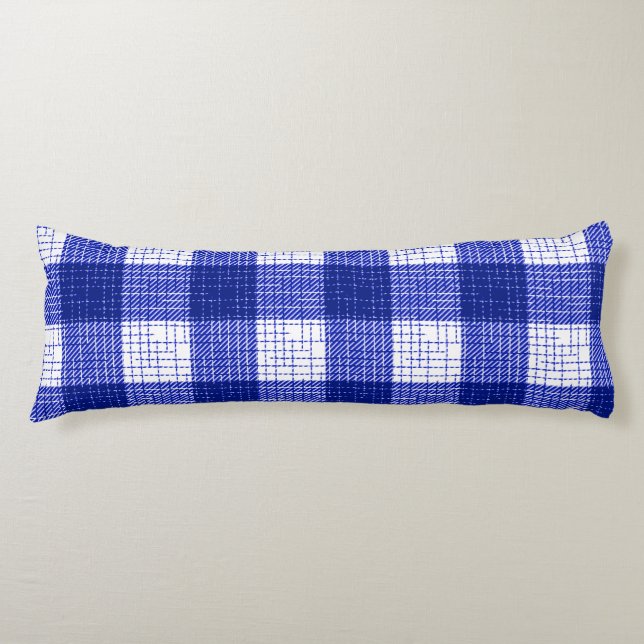 Blue and White Bold Checkered Plaid Design  Body Cushion (Front)