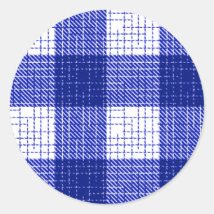 Blue and White Bold Checkered Plaid Design Classic Round Sticker