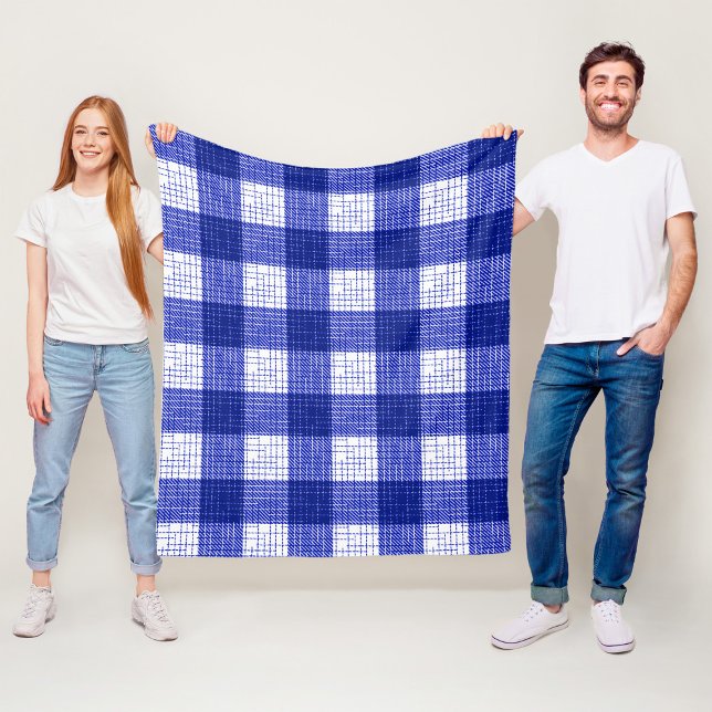 Blue and White Bold Checkered Plaid Design  Fleece Blanket (Creator Uploaded)