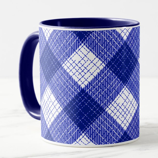 Blue and White Bold Checkered Plaid Design  Mug (Creator Uploaded)