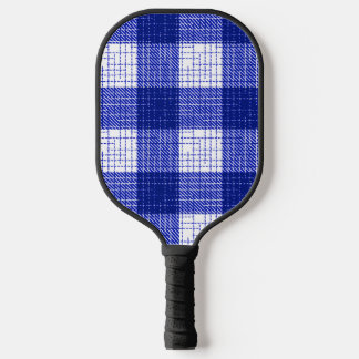 Blue and White Bold Checkered Plaid Design  Pickleball Paddle